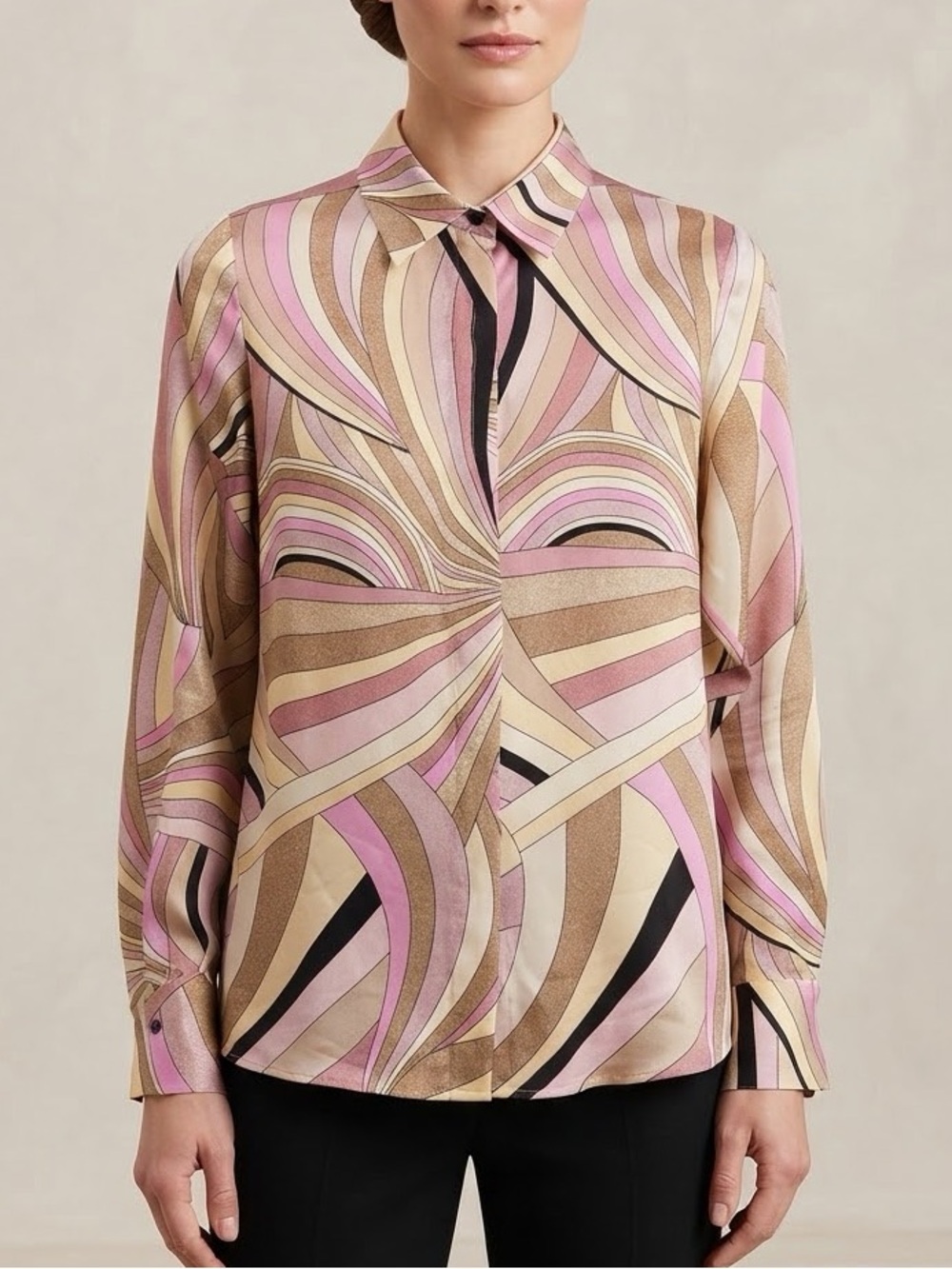 MARELLA Minerva Silk Geometric Print Button Down Blouse Size US 4 IT 40